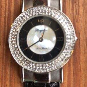 Lucien Piccard Royale Womens Wrist Watch Silver-tone MOP and Black Dial - EUC